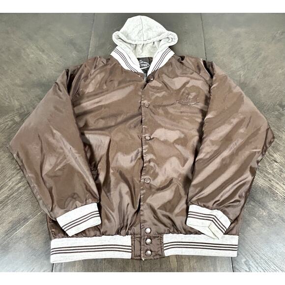 Brown / Gray Baseball Jacket Team Realtree Hooded Quilted Lining Medium 38/40 - Picture 1 of 11